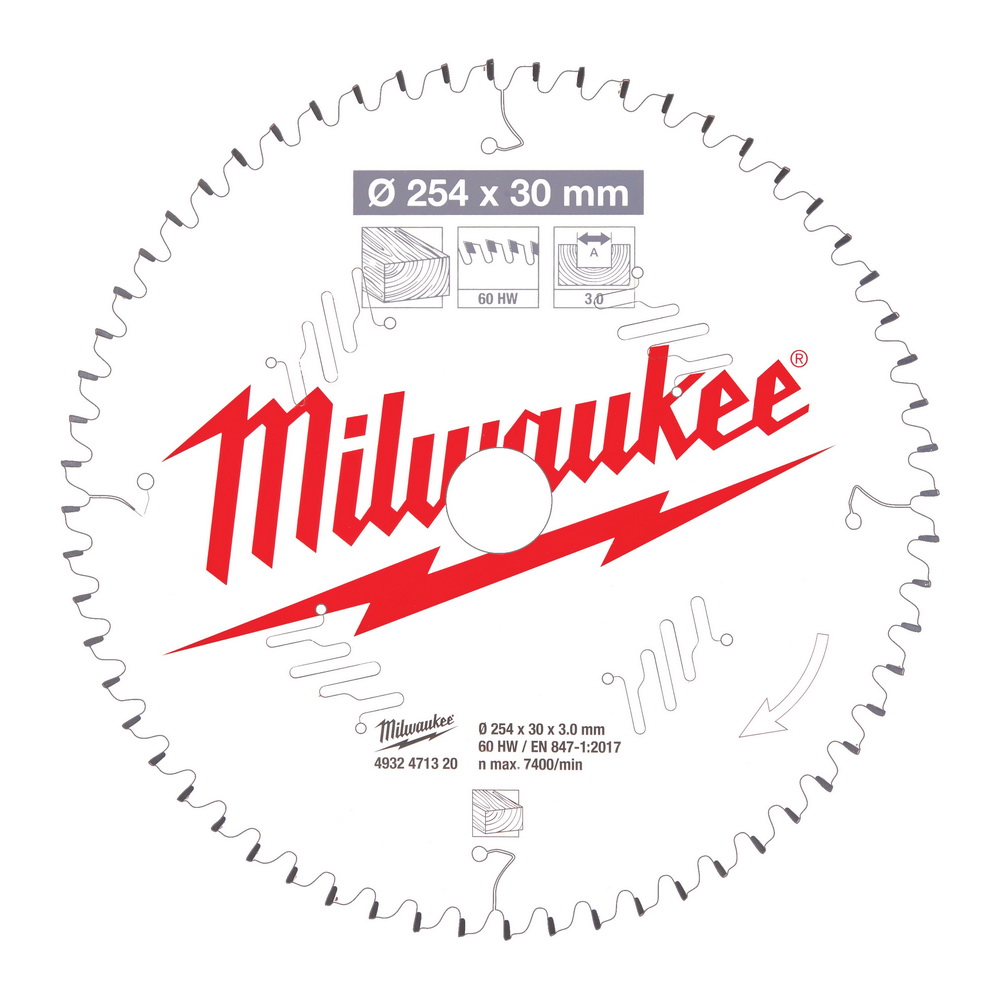 MILWAUKEE Диск пильный для циркулярных пил 254x30mm Z60 по дереву MILWAUKEE 4932471320