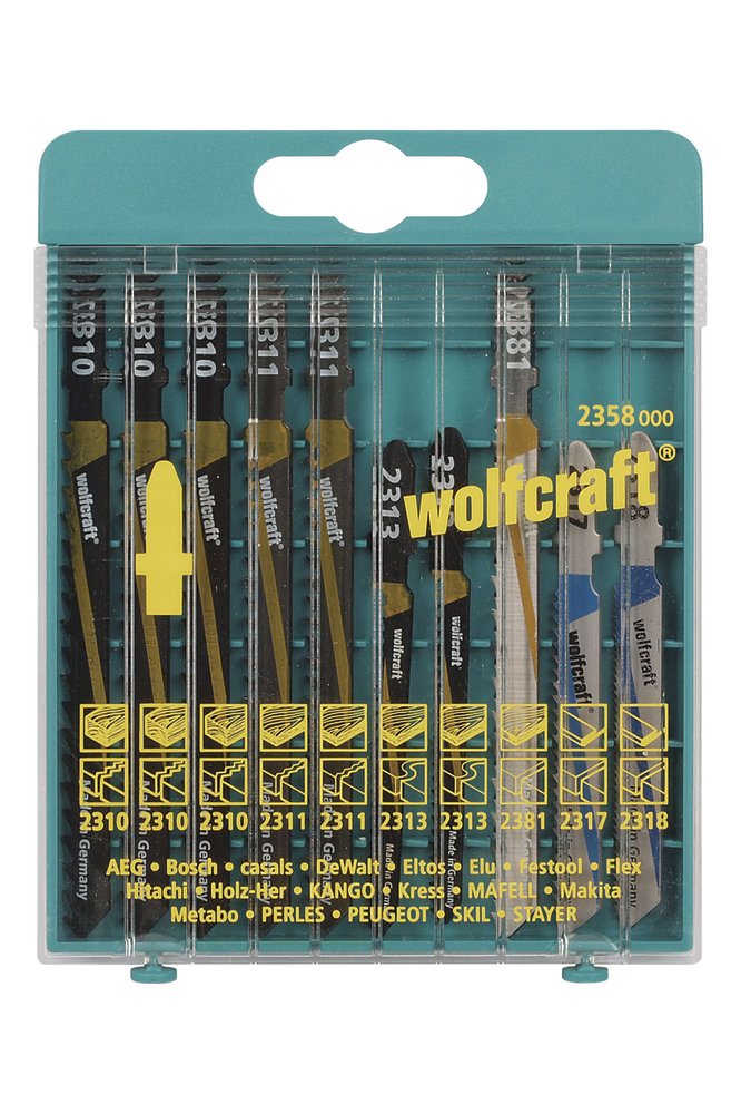 Wolfcraft Набор пилок для лобзика 10 шт по дереву, ДВП, пластику, металлу Wolfcraft 2358000
