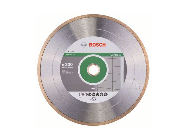BOSCH Алмазный круг 300х25.4/30 мм по керамике сплошн. STANDARD FOR CERAMIC  (сухая/мокрая резка) BOSCH 2608602540