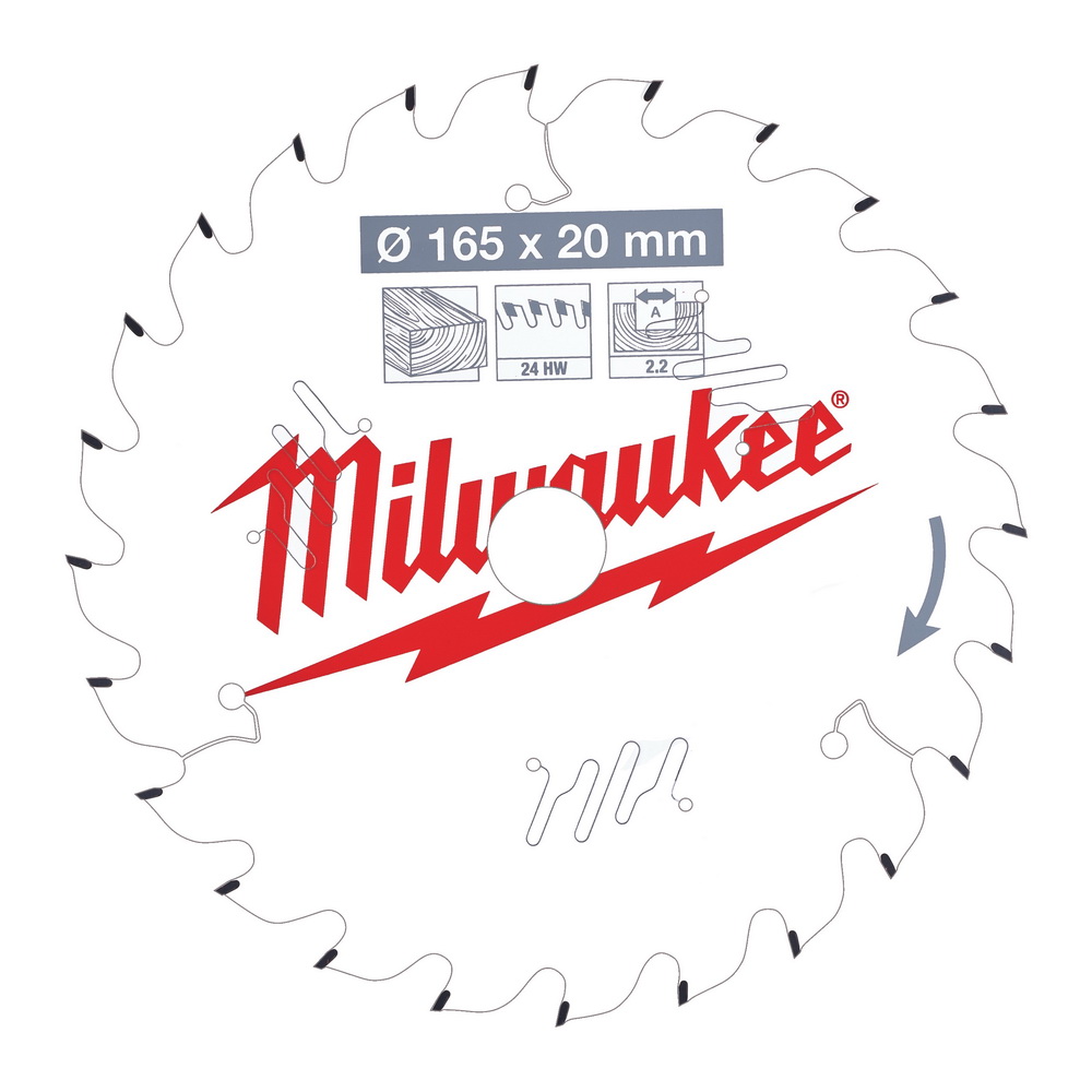 MILWAUKEE Диск пильный для циркулярок 165/20/2.2 Z24 ATB по дереву MILWAUKEE 4932471294