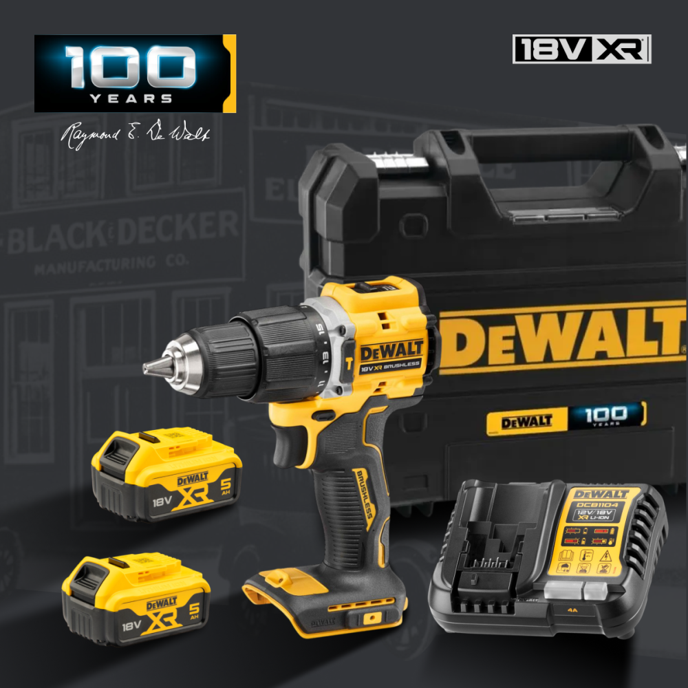 DEWALT Шуруповерт уд. аккум. в чемодане (18V, 2*5.0Ah, 68 Нм, 2 скор, BL-motor) DEWALT DCD100YP2T