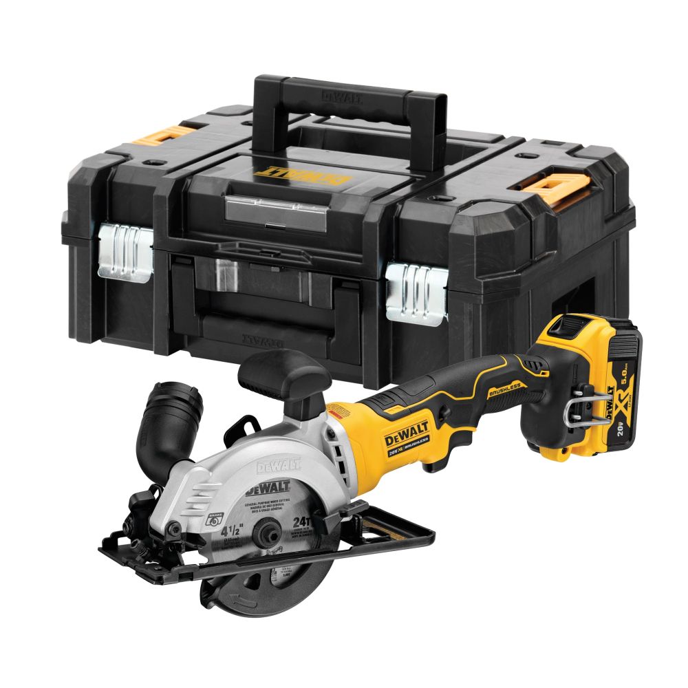 DEWALT Дисковая пила Аккумуляторная в TSTAK II (18V, 2*5.0Ah, 115*9.5 мм,пропил: 39.5 мм, BL-motor) DEWALT DCS571P2