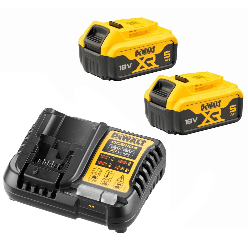 DEWALT Набор: зарядное устройство DCB1104 (12V/18V) + аккумуляторы DCB184 (2*5.0Аh) DEWALT DCB1104P2