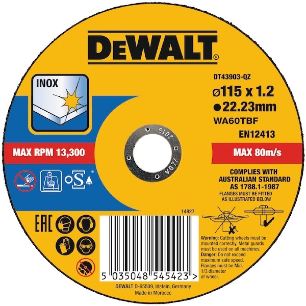 DEWALT Круг отрезной по металлу EXTREME, 115 x22.2x 1.2mm Inox DEWALT DT43903-QZ