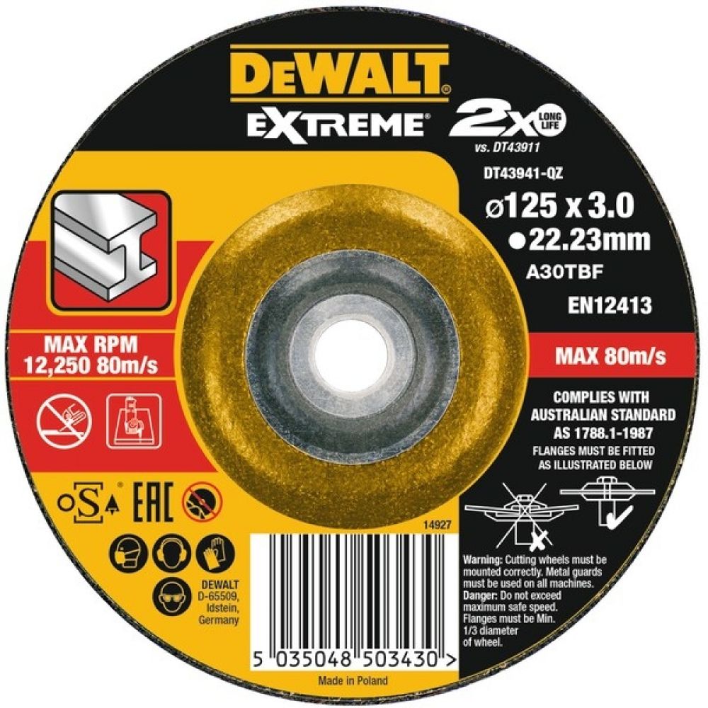 DEWALT Круг отрезной по металлу EXTREME, 125 x22.2x 3.0mm DEWALT DT43941-QZ