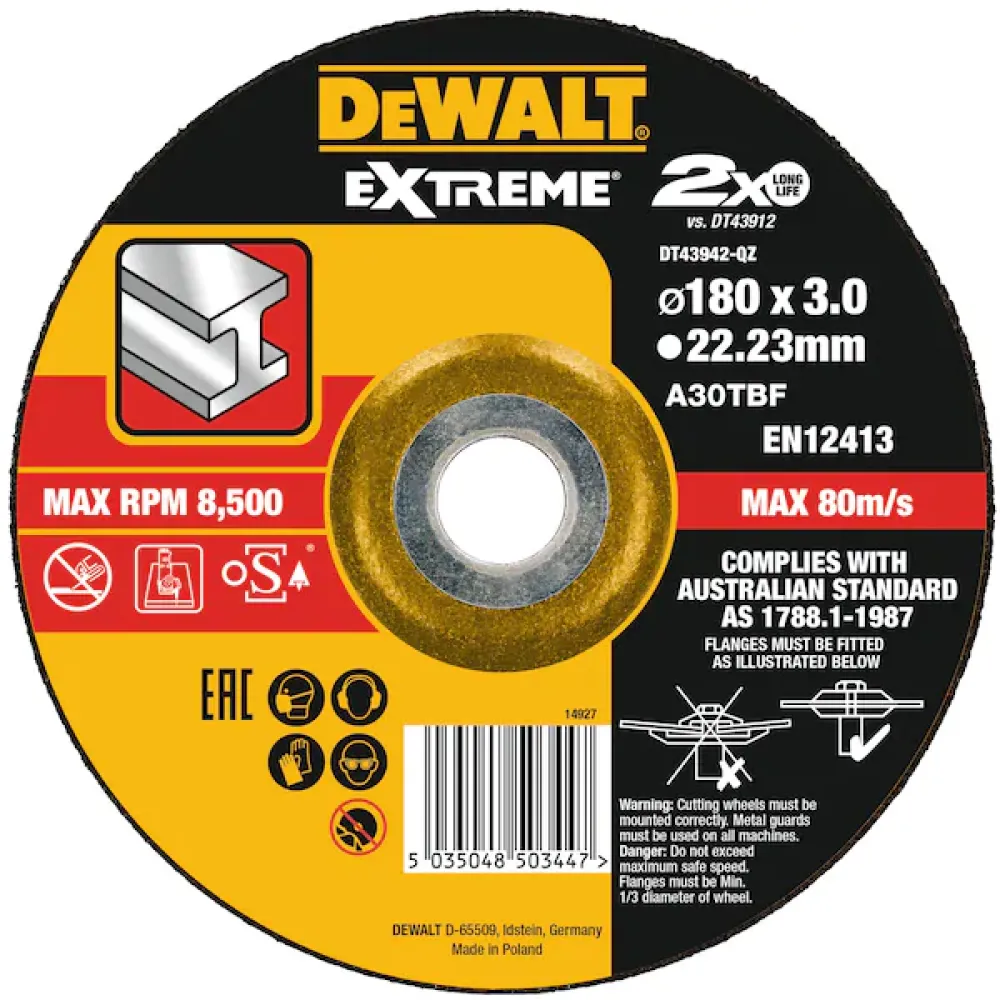 DEWALT Круг отрезной по металлу EXTREME, 180 x22.2x 3.0mm DEWALT DT43942-QZ