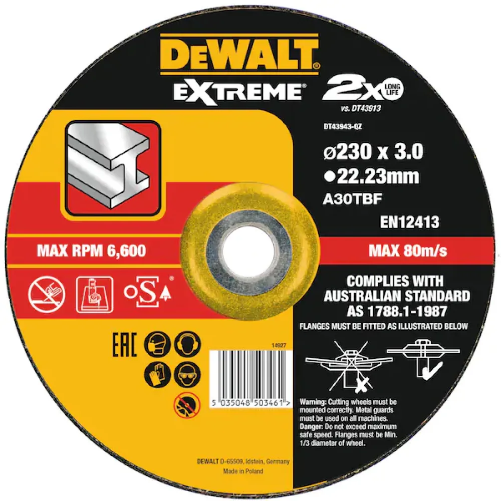 DEWALT Круг отрезной по металлу EXTREME, 230 x22.2x 3.0mm DEWALT DT43943-QZ