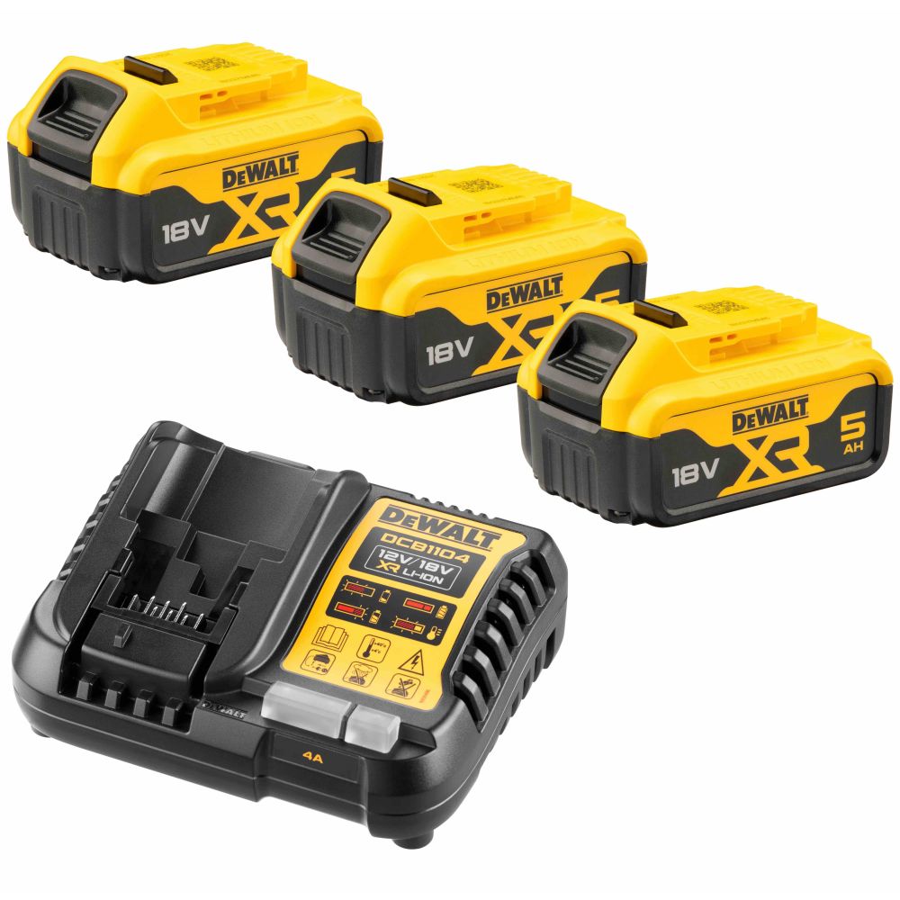 DEWALT Набор: зарядное устройство DCB1104 (12V/18V) + аккумуляторы DCB184 (3*5.0Аh) DEWALT DCB1104P3