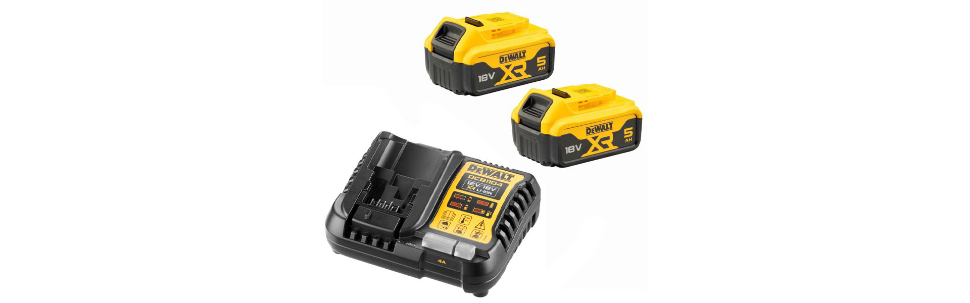 DEWALT Набор: зарядное устройство DCB1104 (12V/18V) + аккумуляторы DCB184 (2*5.0Аh) DEWALT DCB1104P2