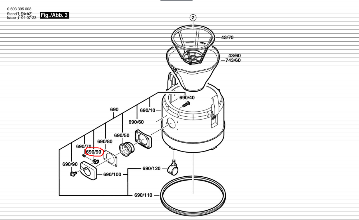 BOSCH Кнопка для пылесоса строительного электрического PAS 11-21 BOSCH 1609203A63