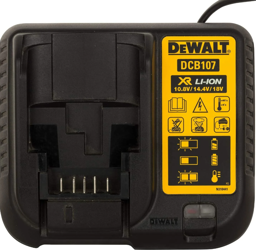 DEWALT Зарядное устройство (10.8 В, заряжает 10.8, 14.4, 18.0 В, выходной ток 1.25А) DEWALT DCB107