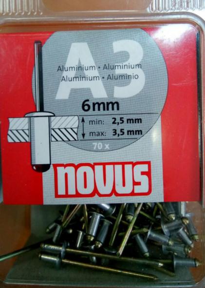 Novus Заклепки алюминиевые потайные A3/6 3х6 мм блистер 70 шт Novus 045-0028