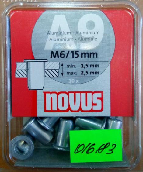 Novus Заклепки алюминиевые резьбовые A9 - M6/15 9x15 мм блистер 10 шт Novus 045-0043