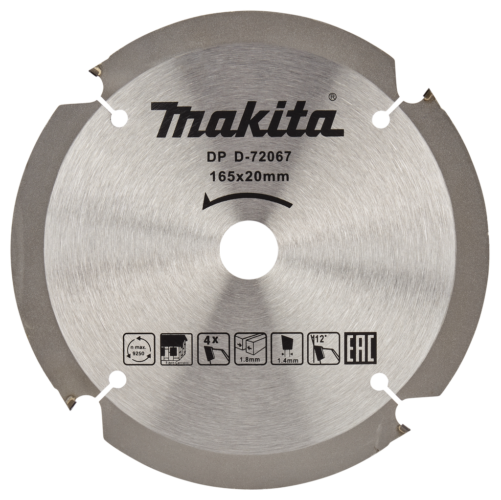 MAKITA Пильный диск для цементноволокнистых плит, 165x20x1.8/1.4x4T MAKITA D-72067