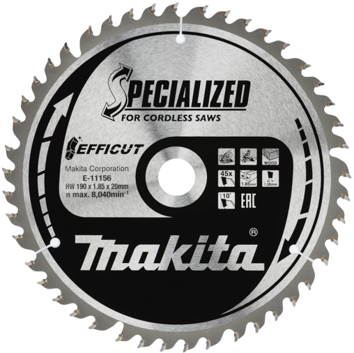 MAKITA Пильный диск для дерева EFFICUT, 190x20x1.85/1.35x45T MAKITA E-11156