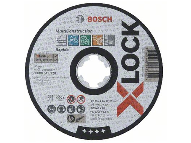 BOSCH Круг отрезной 125х1.6x22.2 мм универс. X-LOCK Multi Material (прямой, подходит для всех типов УШМ) BOSCH 2608619270