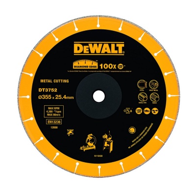 DEWALT Диск алмазный 355 х 25,4 мм для резки металла на монтажных пилах DEWALT DT3752-QZ