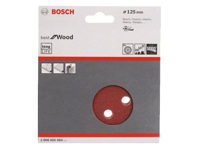 BOSCH Шлифлист 125мм К 60-120-240 Best for Wood+Paint 8 отв. BOSCH 2608605084